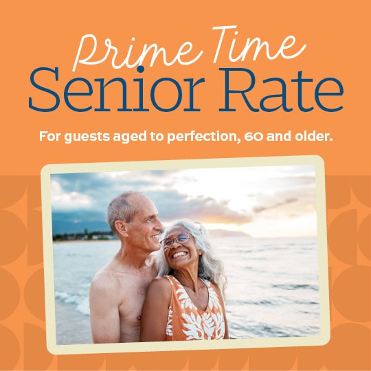 Prime time senior rate with senior couple at the beach 540x540